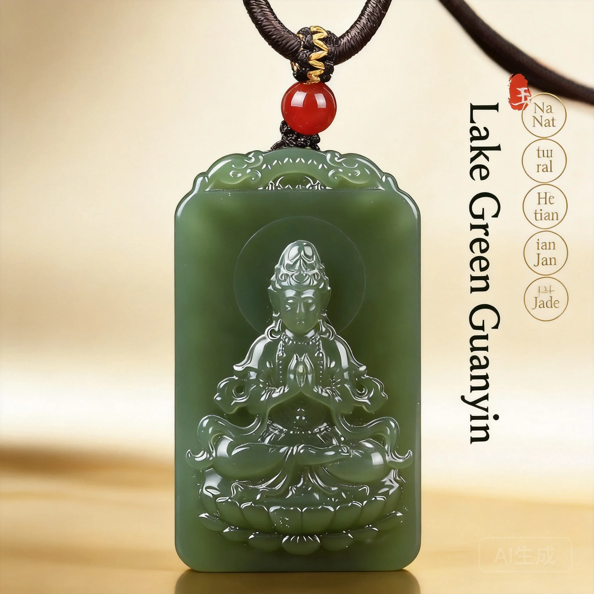 Chinese Traditional Auspicious Natural Hetian Jade Lake Green Guanyin Pendant Unisex Carved Amulet Necklace For Blessing Good