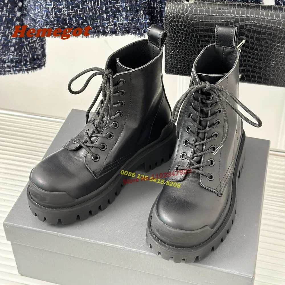 Paint-Splatter Boots In Black Round Toe Height Increasing Women\'s Boots Punk Lace Up Genuine Leather Knight Boots Winter Female