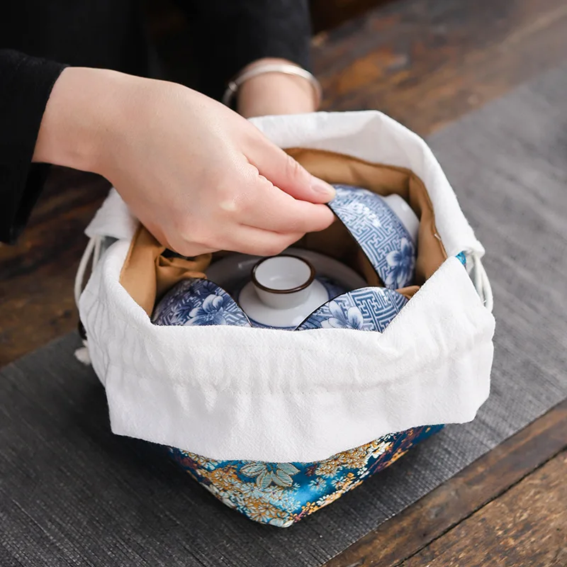 Travel Teaware Set Storage Bags Portable Ceramics Storage Drawstring Pouches Stationery Jewellery Drop-proof Organiser Cloth Bag