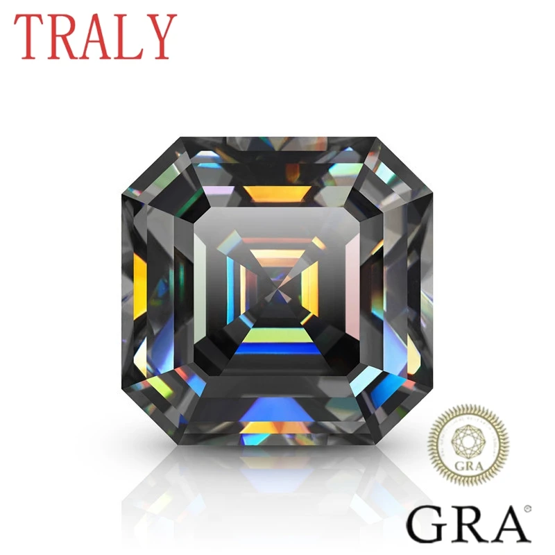 

Moissanite Gray Color Asscher Cut Lab Grown Gemstone 1CT-7CT For Jewelry Making Passed Diamond Tester With GRA Certificate