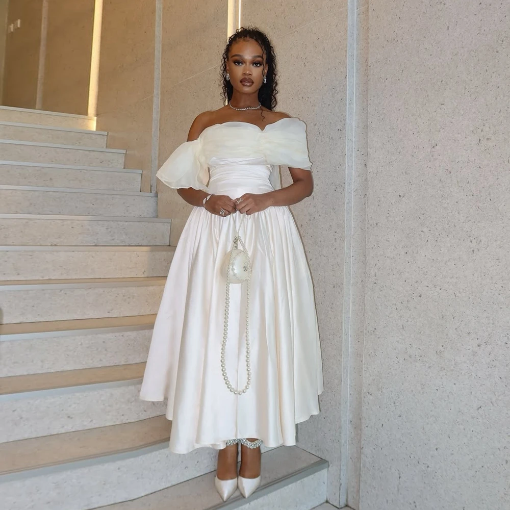 

One Shoulder Satin Midi Party Dress with Ruffled Sleeves Modern Taffeta Mesh Formal Event Dresses Pretty Tiered Evening Gowns