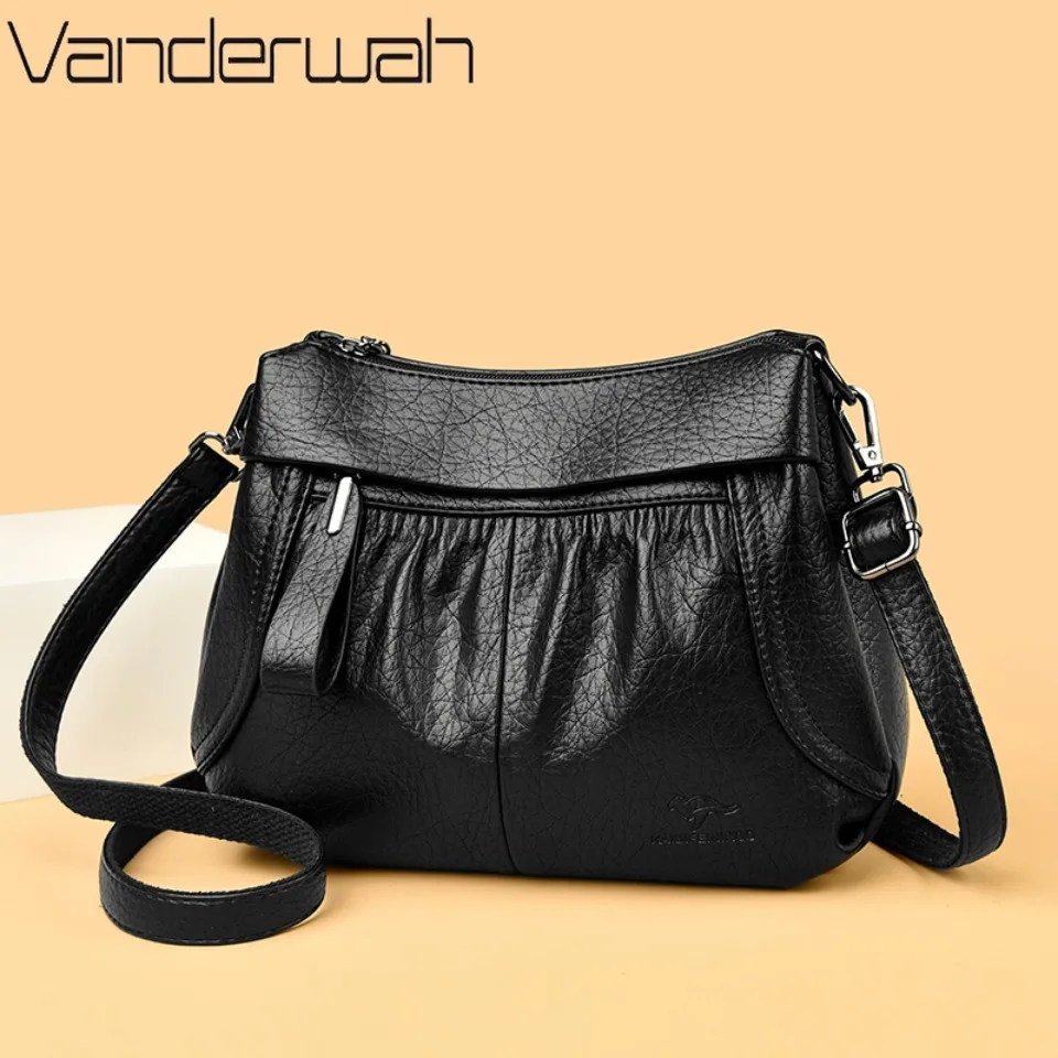 

High Quality Soft Leather 3 Layers Shoulder Bag for Women Multi Purpose Handbag with 2 Straps Crossbody Bag Single Shoulder Bag