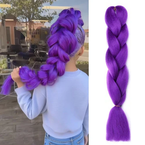 Imagen 1 del producto Extensiones de cabello trenzado sintético preestirado, pelo trenzado morado de 24 "", para trenzas, extensiones de cabello morado para escenario, fiesta