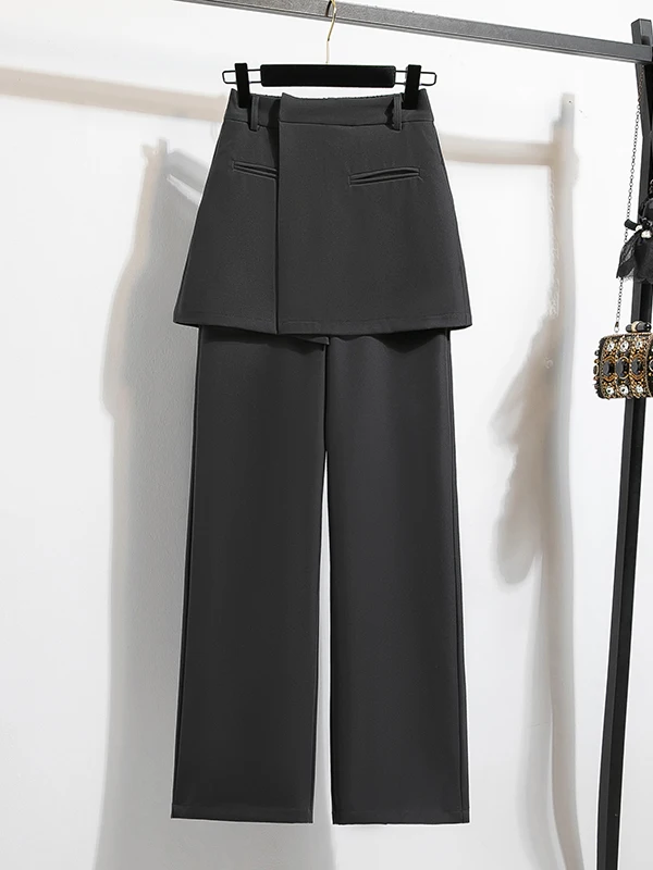 Bla スーツパンツ レディース レイヤードスカートパンツ カジュアルパンツ ハイウエスト ナイロン生地 ルーズフィット 秋デザイン ブランド名 レディース...