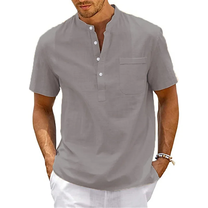 

Men's Summer Thin Stand Collar ort Sve irt Loose Fit Pure Color Casual Faion Autumn Spring Seasonal Clothing