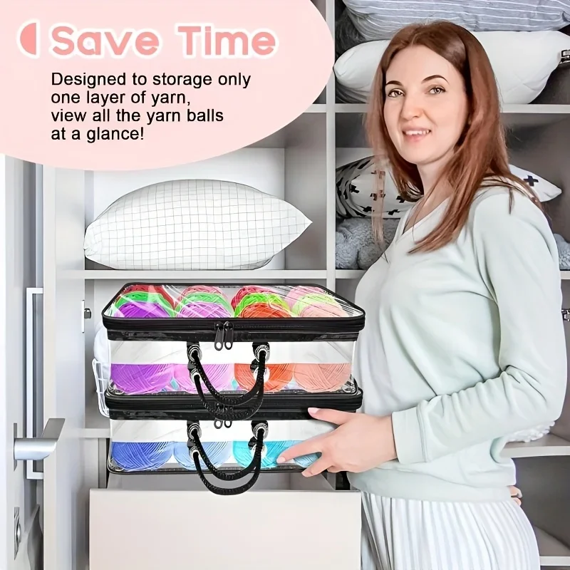 3 عبوات من أكياس تخزين الغزل الشفافة مع سحاب إغلاق - منظم قابل للتكديس لغرفة الحرف اليدوية، الخزانة، تحت السرير - أكياس تخزين ثقيلة