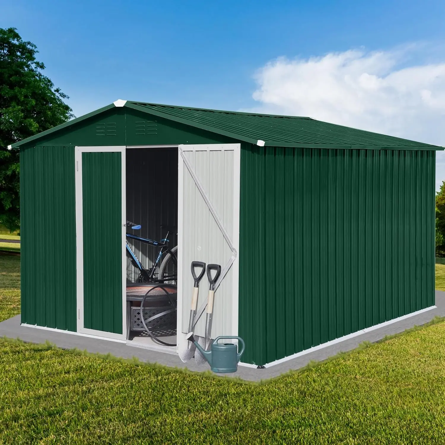 Metal Shed Style Storage Room com ventilação, porta com dobradiça e cadeado, vertente ao ar livre, 10 pés X 8