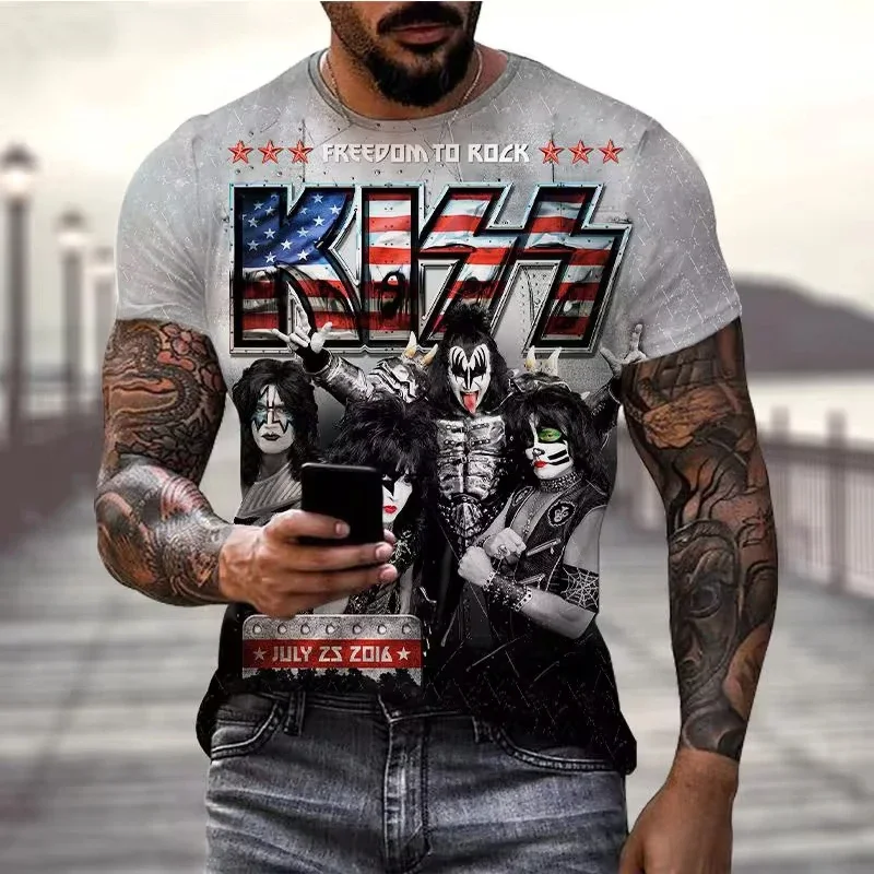 

New Fashion Rock Band Kiss 3D Print T-Shirts Summer Men Women Fun Short Sleeve T Shirt Oversized Harajuku Tees Tops Kid