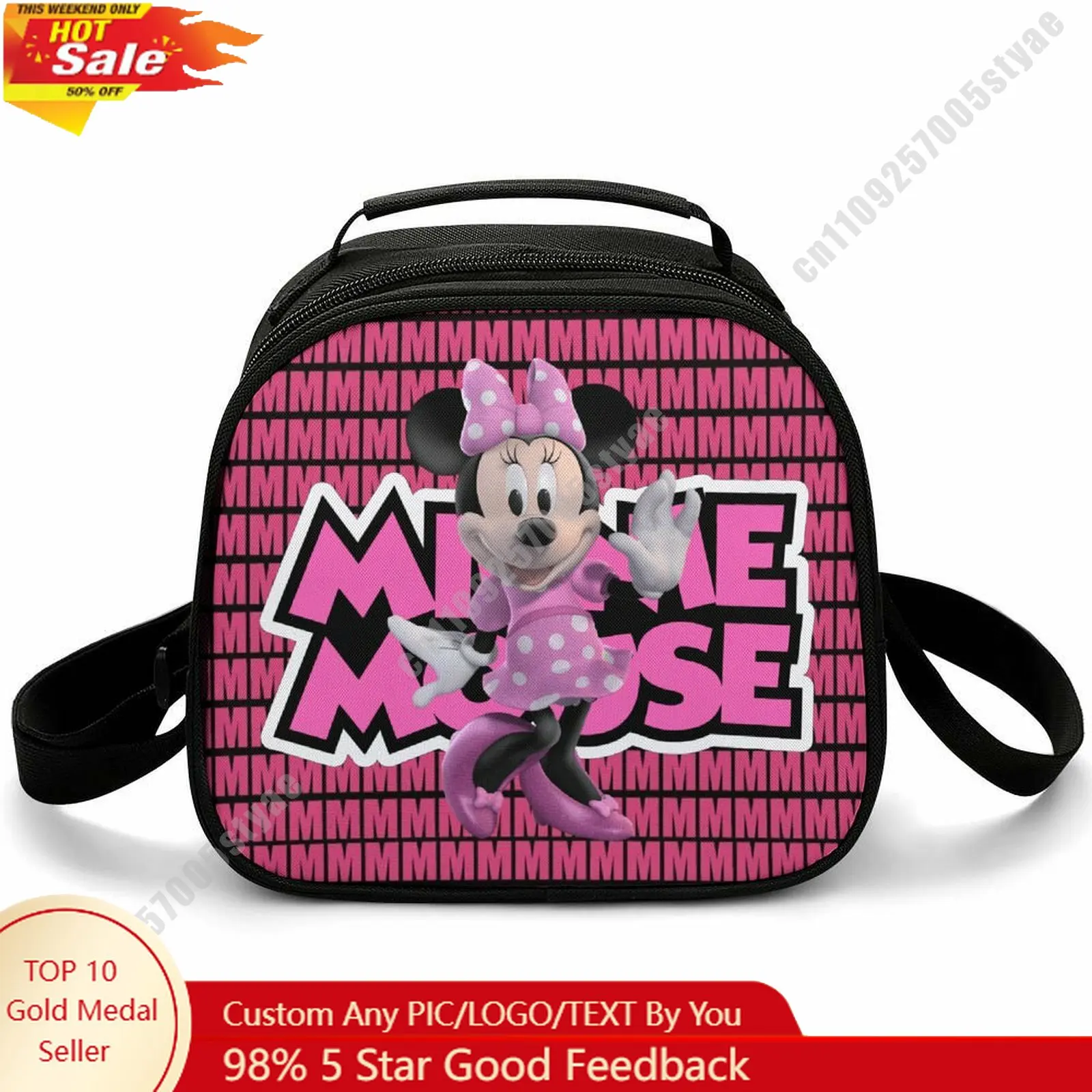 

Minnie Mouse Lunch Bag Disney Animal Patterns Bento Bag Customizable Name Photo Logo Lunchbox Essential Picnic Bag Cosplay