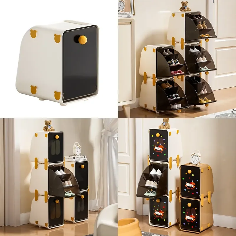 Transparent Rotating Shoe Storage Cabinet Stackable Dustproof Rack for Kids Home Organization Space Saving Box