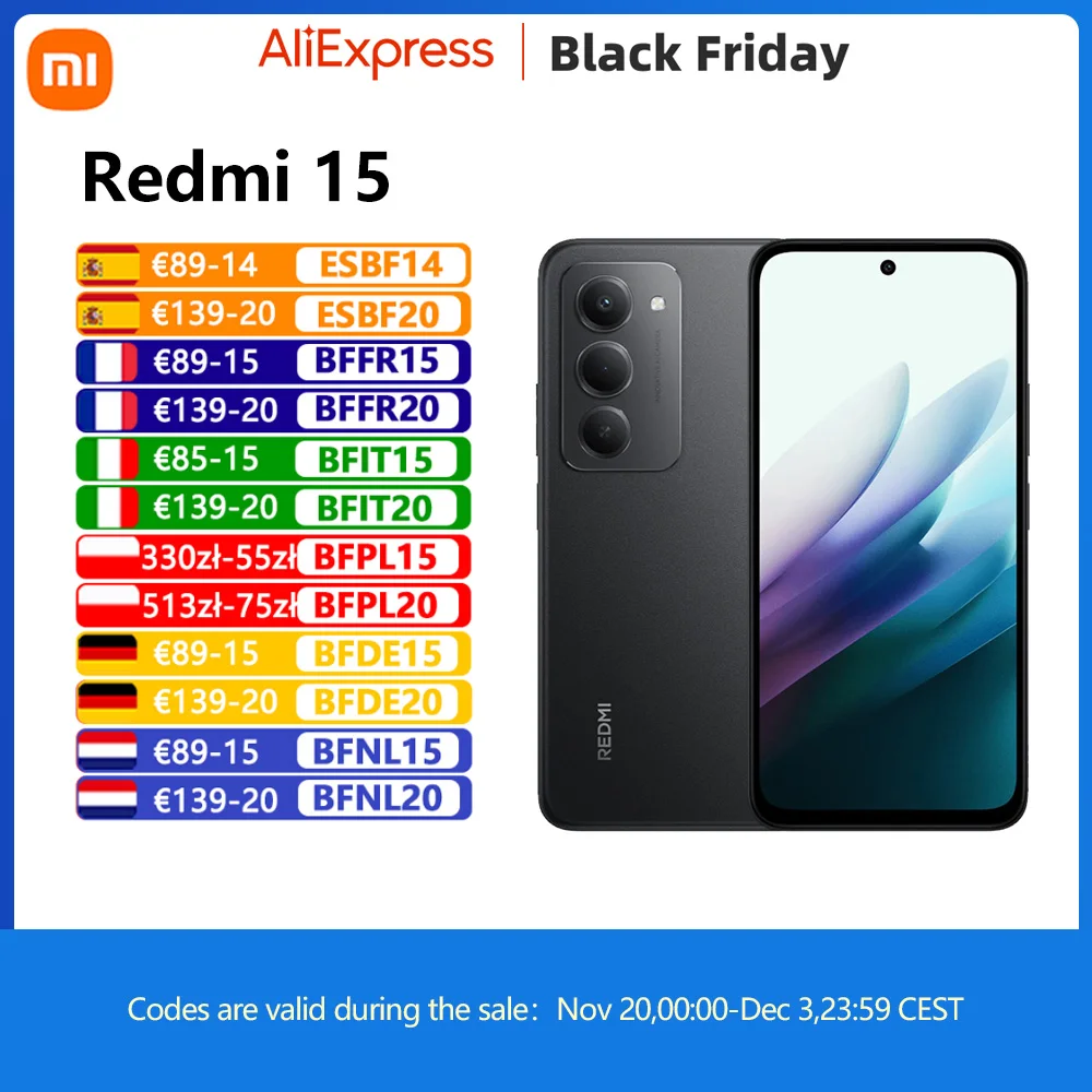 Xiaomi Redmi 15 NFC، سنابدراجون ®   كاميرا 685، 6.9 بوصة 50 ميجابكسل، بطارية 7000 مللي أمبير، IP64