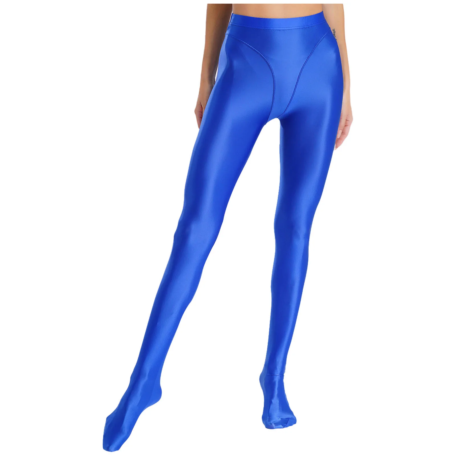 Glossy Full Pantyhose Tights for Womens High Waist Stretchy Silky Skinny Leggings Dancing Gymnastic Yoga Workout Nightclub Wear