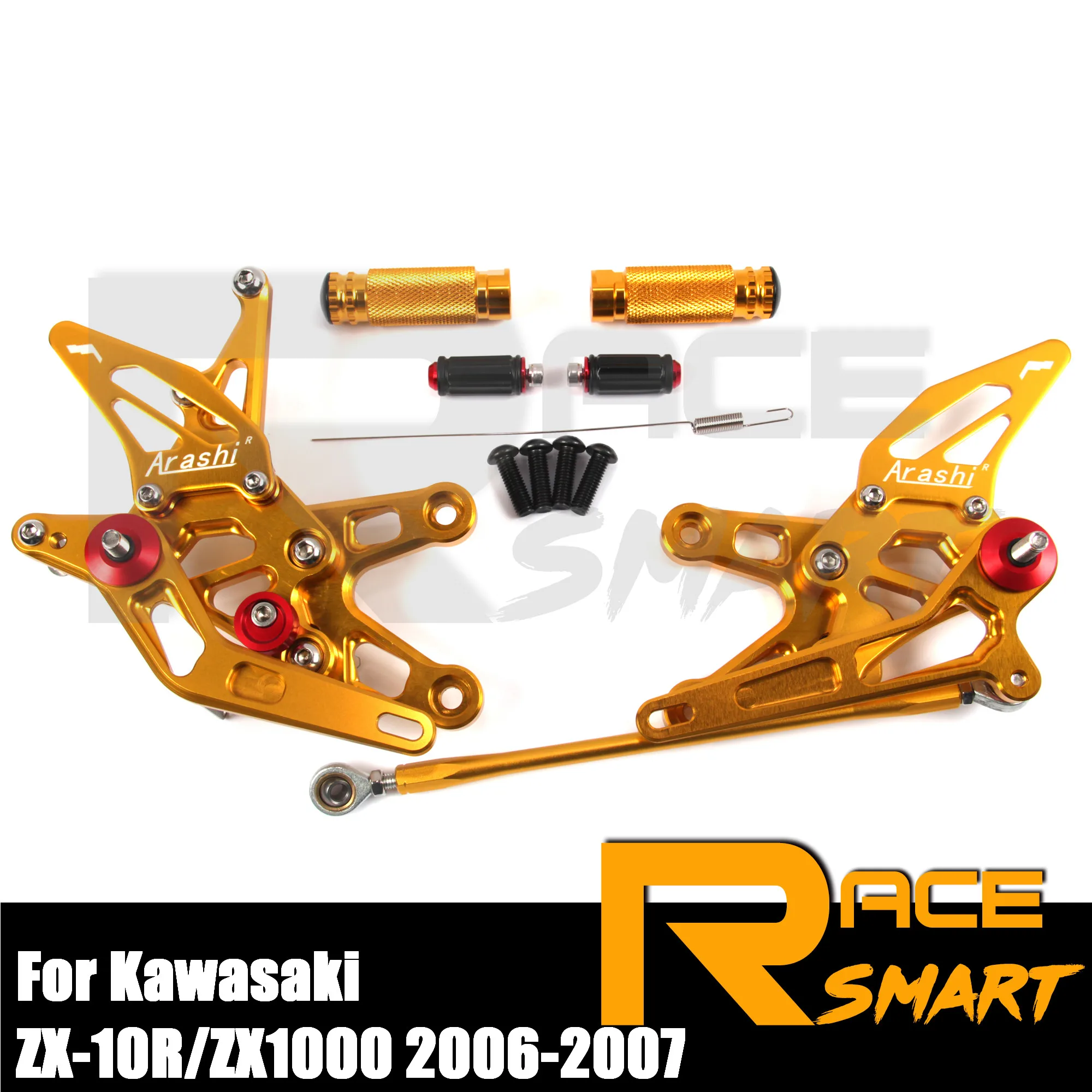 Motorcycle CNC Adjustable Rearset Rear Footrests Foot Pegs Pedal For KAWASAKI ZX-10R ZX1000 2006 2007 ZX10 R ZX1000 06 07 Gold