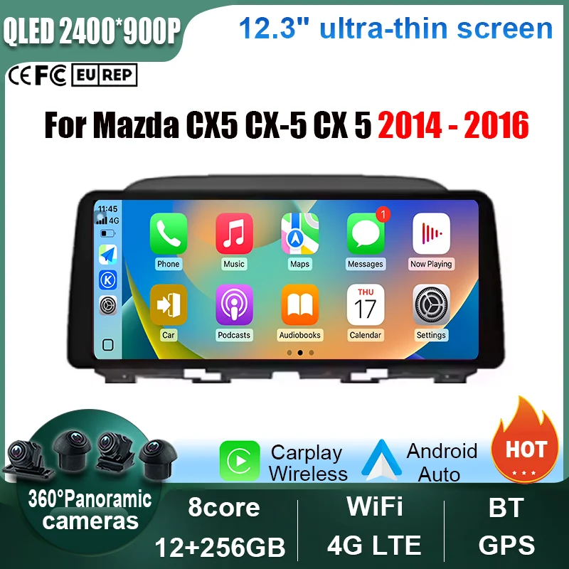 

12,3-дюймовый Android Carplay для Mazda CX5 CX-5 CX 5 2014-2016 Автомобильный видео Мультимедийный плеер Bluetooth-навигация QLED Сенсорный экран