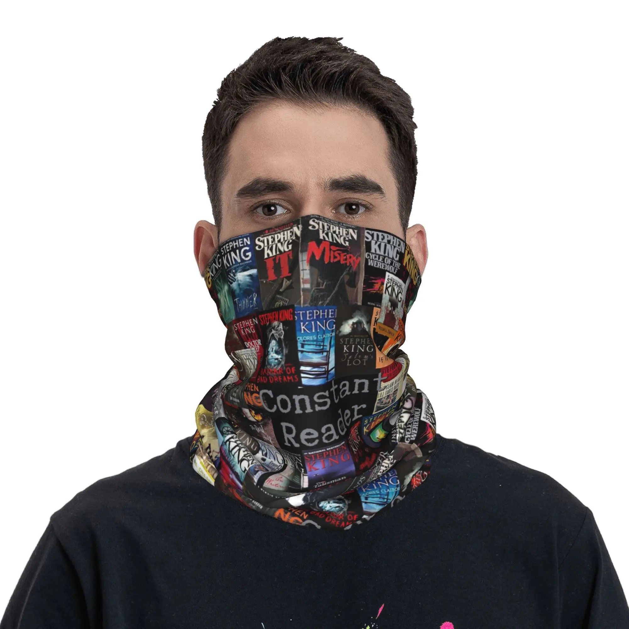 スティーブン・キング ブックカバー コンスタントリーダー バンダナ ネックゲイター プリント ラップマスク スカーフ ヘッドバンド サイクリング ユニセックス 大人 冬
