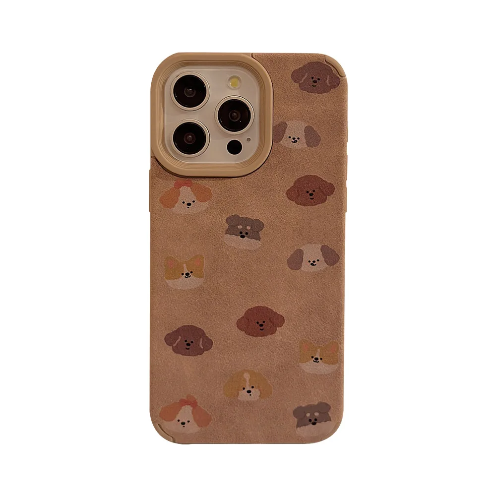 가을 겨울 스웨이드 레트로 강아지 아트 플러시 볼 펜던트 전화 케이스, 아이폰 16, 15, 14, 13, 12 프로 맥스 케이스, 귀여운 럭셔리 만화 커버