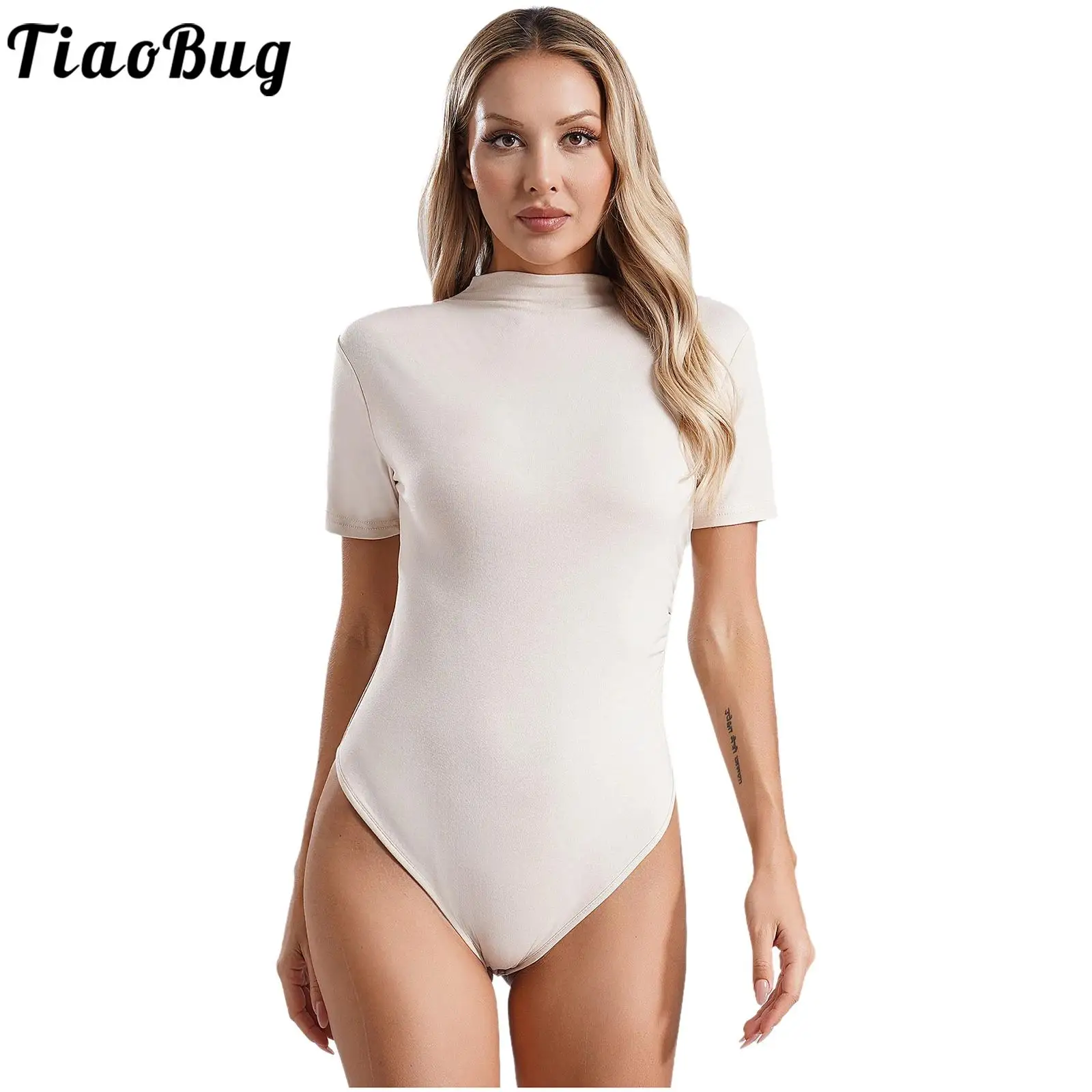 

Womens Basics Short Sleeve Bodysuit Shirts Top Soft Solid Color Crew Neck Leotards Shirt for Party Daily Dance Clubwear