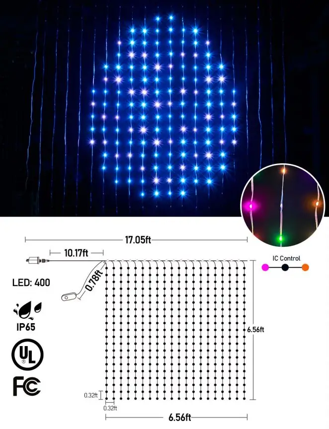 400 LED Smart USB Curtain Lights Colorful Fairy String Lights with DIY Text & Patterns,Music Sync,App Control for Bedroom Decor