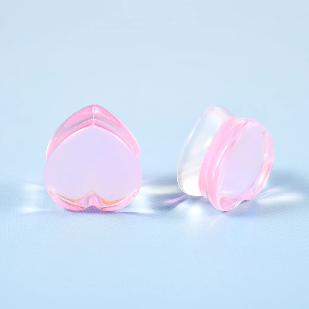 Mode Transparent Solide Rosa Lila Glas Herzförmige Ohr Expander Ohrmuschel Piercing Schmuck Ohr Expansion Artefakt 6-25mm – Detail 15