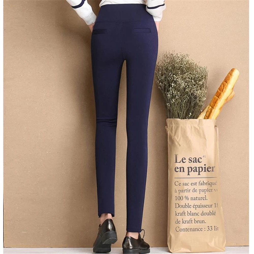 Woman Hot Sale Winter Velvet Thick Pencil Pants Women Fall Solid Warm Female Stretch Trousers Lady Winter Down Pantalones S-6XL