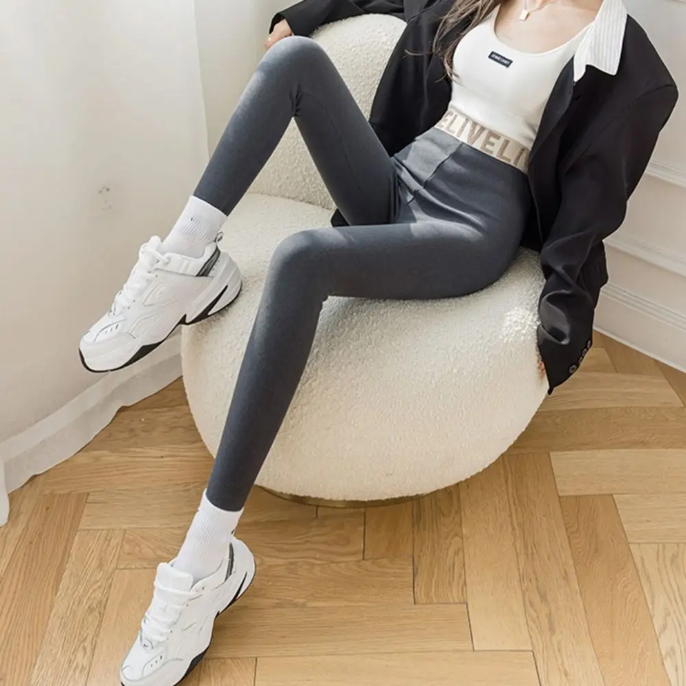 Fashion Letter Women Leggings Thickened Slim Fit Long Pants Autumn Winter Warm Fleece Pants