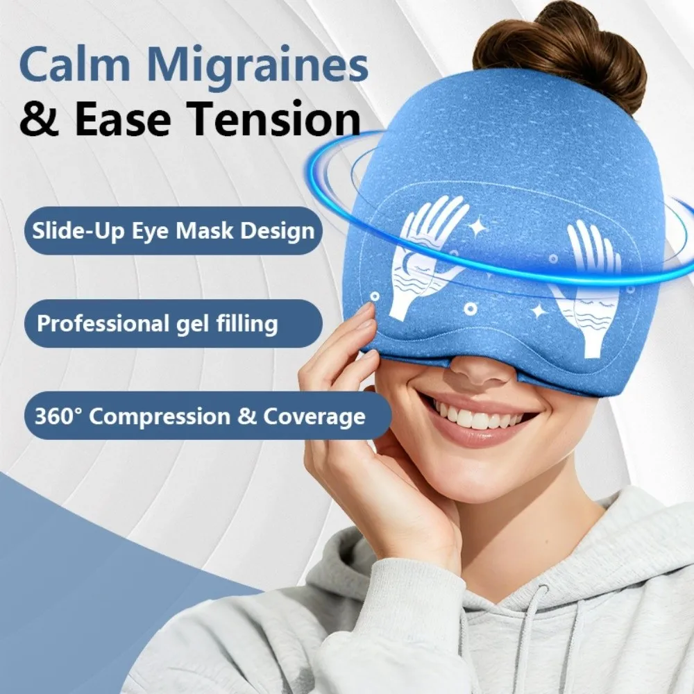 Embroidered Ice Pack Head Wrap Reusable High-Elasticity Cold Compression Head Cover Eye Mask Cooling Touch Hot and Cold Cap