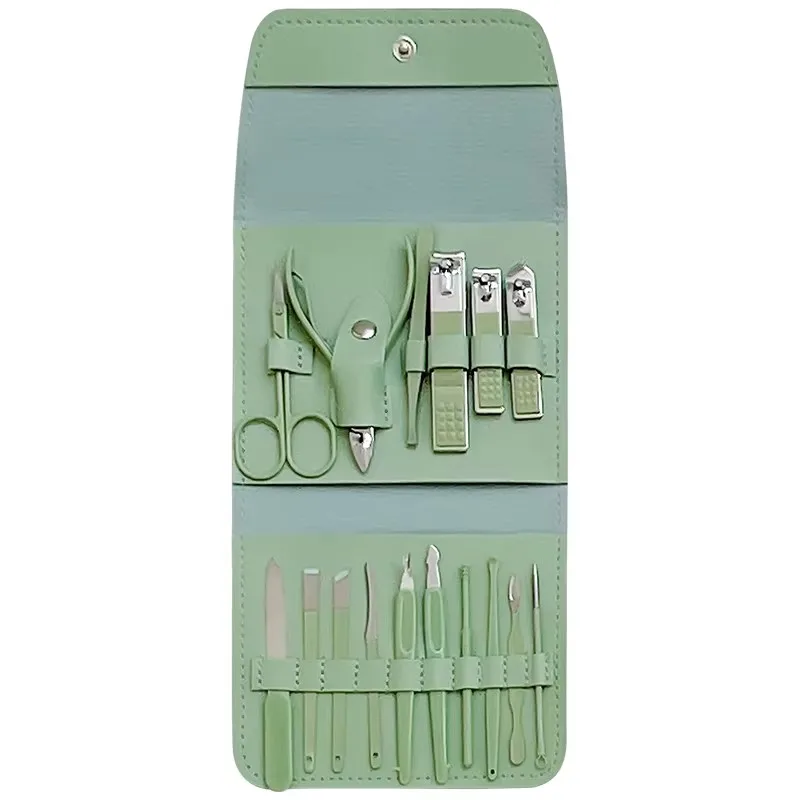 

9 Piece Manicure Set Stainless Steel Professional Pedicure Set Nail Clipper Beauty Set with Light Green Leather Travel Case