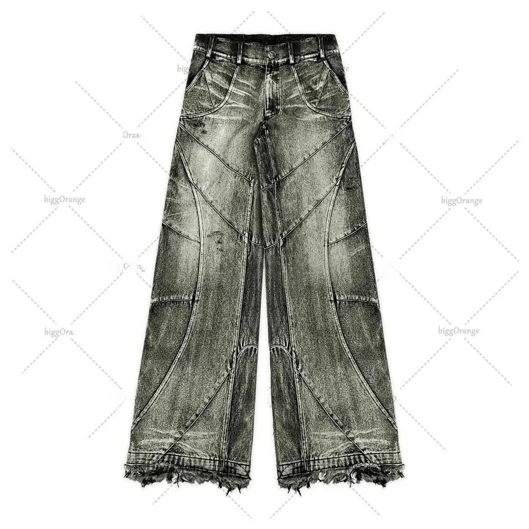 

Retro Washed Men's Straight Leg Jeans Trendy Streetwear Classic Blue Denim mid Waist Zipper Closure Loose Fit Autumn Youth