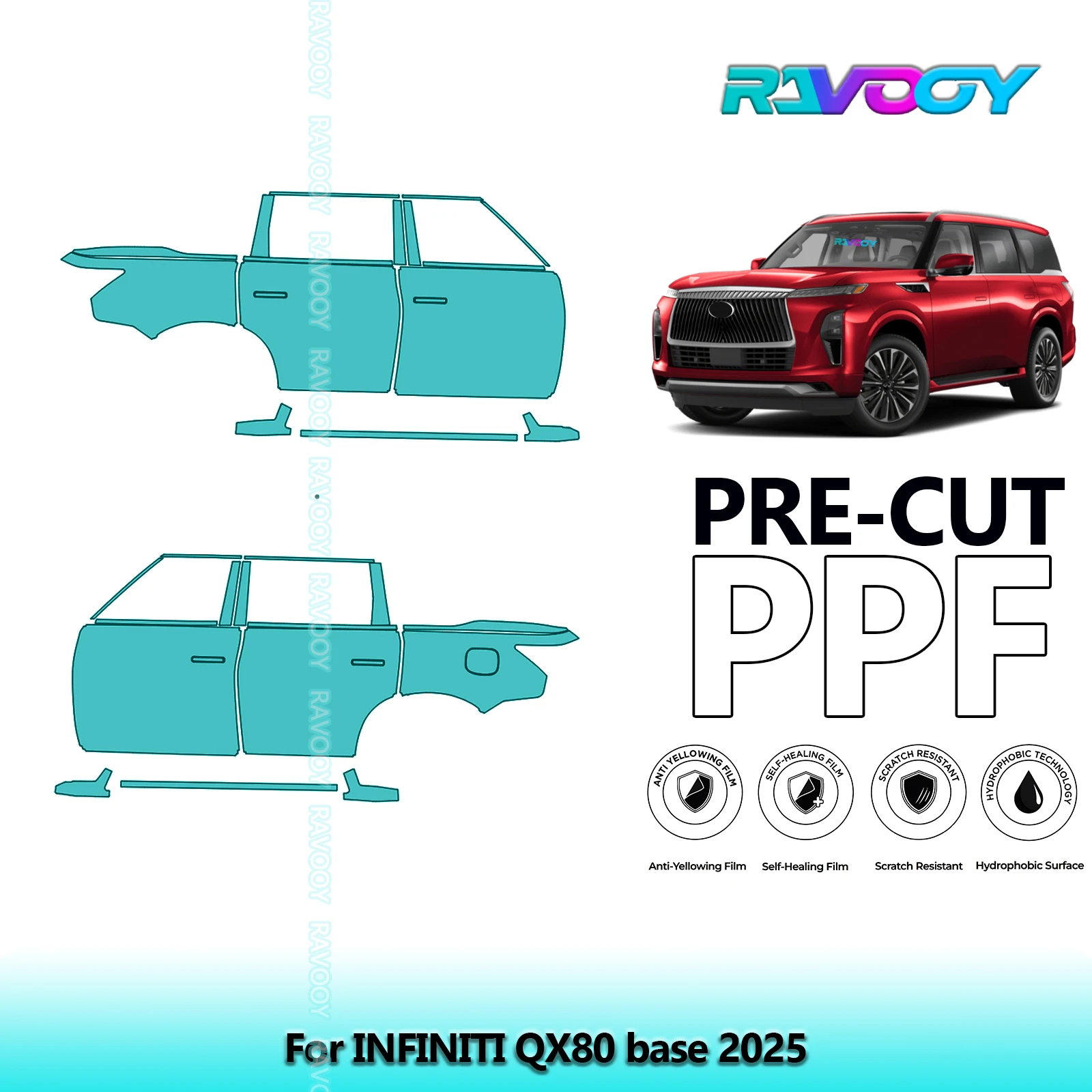 

For INFINITI QX80 base 2025 8.5mil Clear Matte Pre-Cut PPF Door & A/B Pillar Kit TPU Paint Protection Film Set