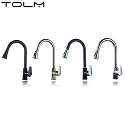 TOLM Brushed Nickel Kitchen Faucet Pull Out Kitchen Sink Water Tap Single Handle Mixer Tap 360 Rotation Kitchen Shower Faucet