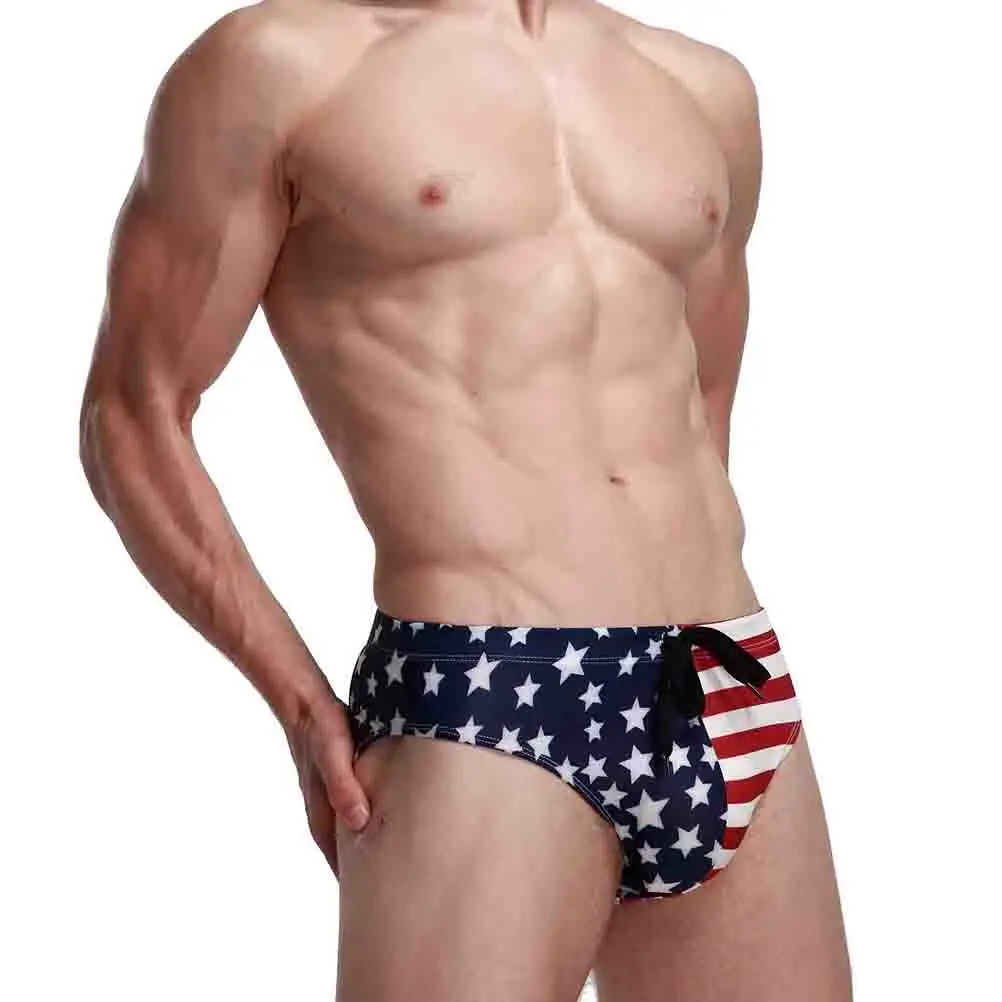 Cuecas masculinas breves bandeira dos eua estampa respirável roupa de banho para natação surf masculino swinsuit breve tamanho l azul