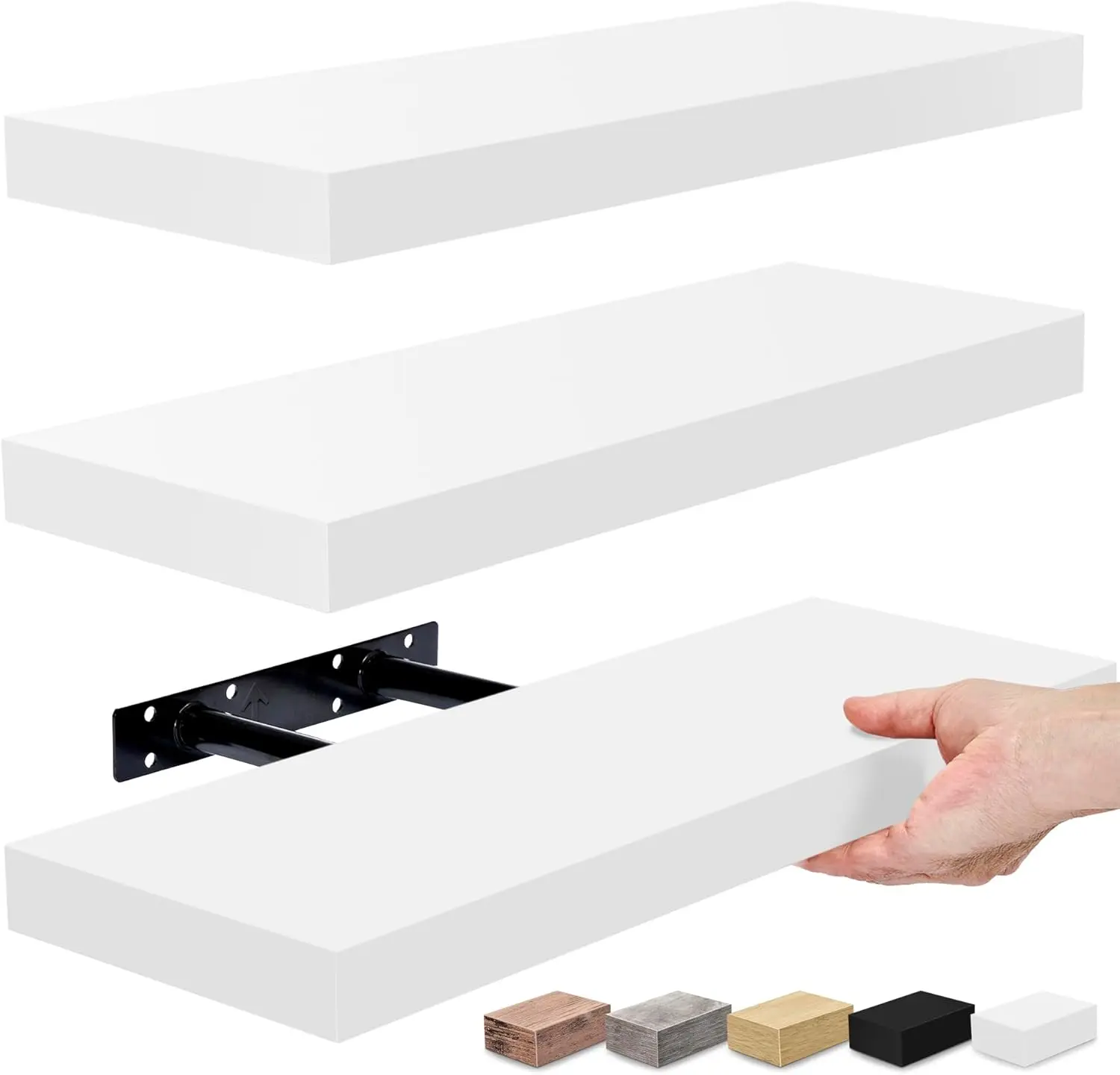 

Набор из 3 плавающих полок из белого дерева для декора стен в гостиной, кухне, спальне — дисплей для хранения 16 дюймов