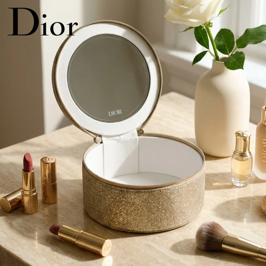 Christian Dior Dior’s Bag Women Round Cake Shaped Makeup Bag Multi-purpose Portable Lunch Box Storage Pouch Delicate All-season