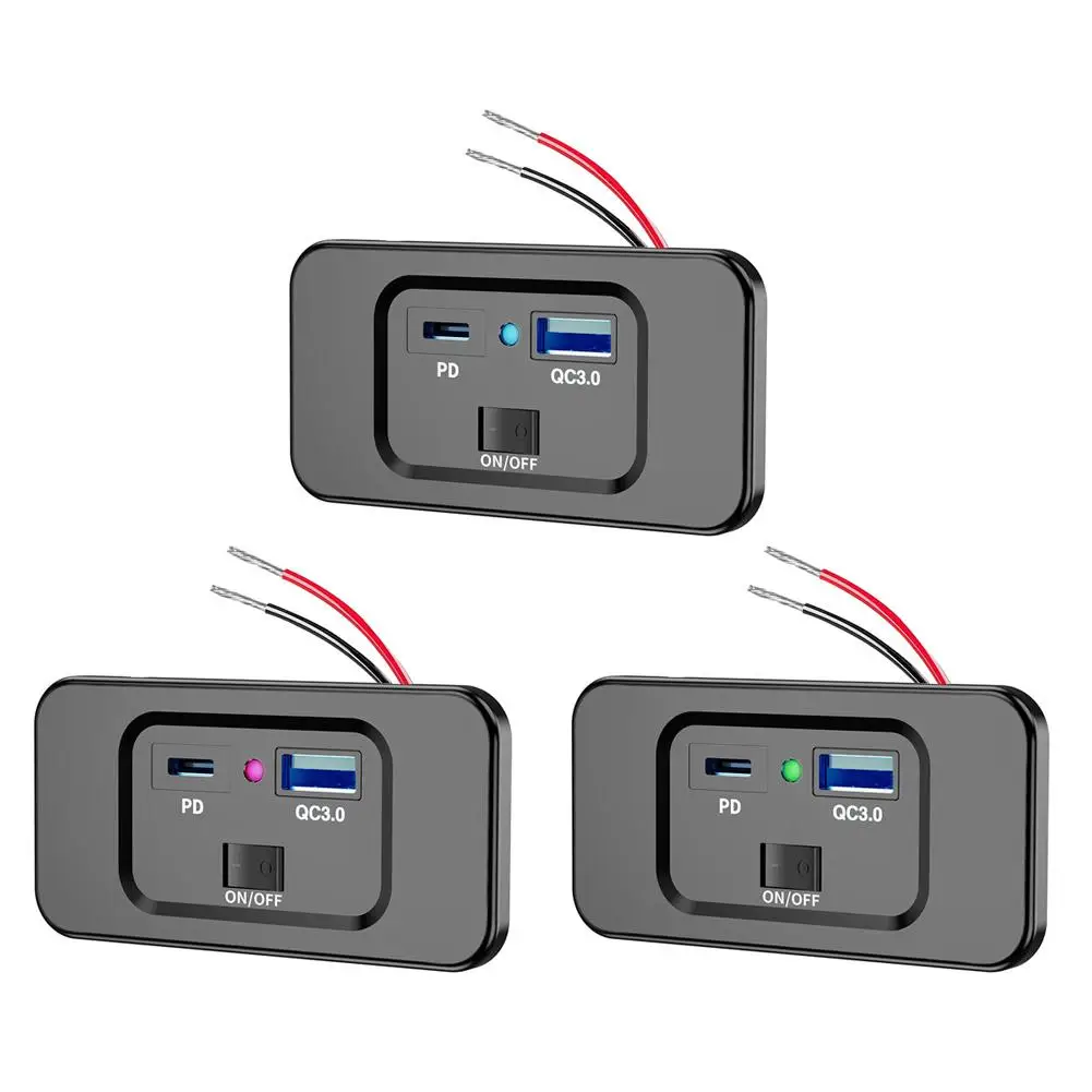 PD Type C Dual USB Ports Quick Charger 12-24V QC3.0 PD3.0 With Switch Fast Charging USB Power Panel For Motorcycle Car Truck ATV