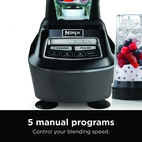 Ninja BL770AMZ Mega Kitchen System, 72 oz. Pitcher, 8-Cup Food Processor, 16 oz. Single Serve Cup, 1500-Watt, Black
