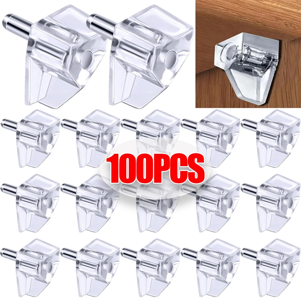 100-10PCS Transparent Shelf Studs Pegs Plastic Laminate Support Cabinet Wardrobe Shelf Holders Furniture Hardware Fixed Brackets