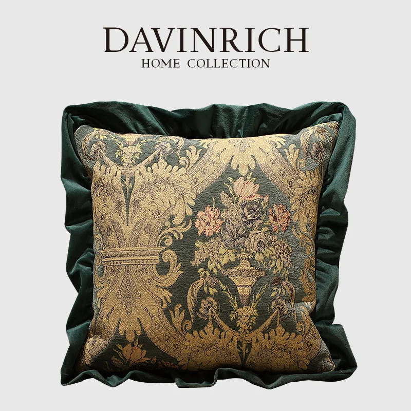 DAVINRICH European Style Decorative Pillow Cover Catherine Palace Luxury Velvet Damask Floral Jacquard Sofa Cushion Case 47x47cm