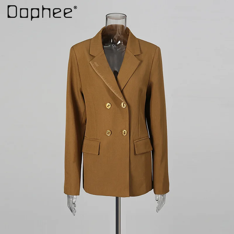 High-end Fashion Suit for Women Elegant Commuting Style Simple Slim Solid Color Versatile Single-breasted Cross-collar Blazer