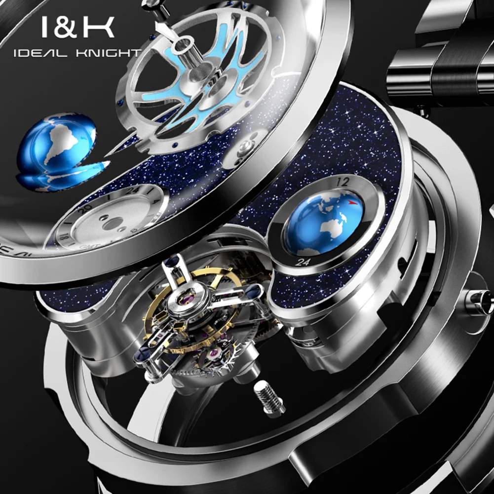 Ideal Knight Limited Edition Top Tier Men Watch Multi Time Zone Display Automatic Mechanical Watch 316L Precision Steel Strip