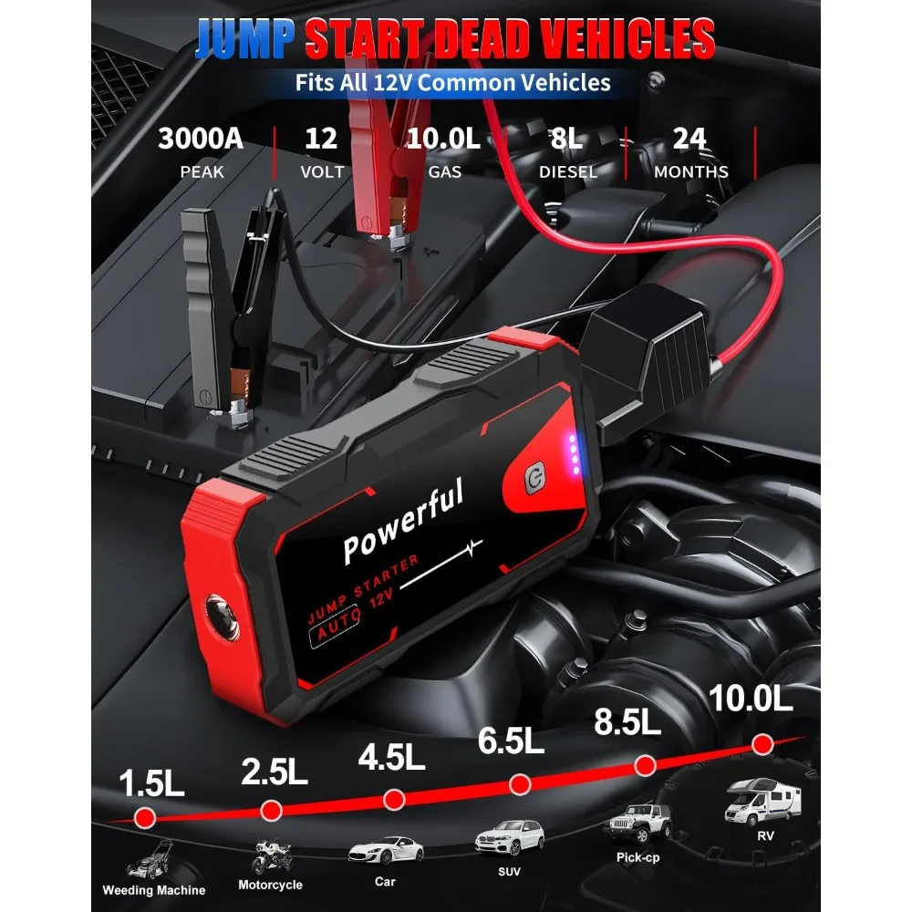الانتقال كاتب 3000A سيارة البلوز كاتب بطارية حزمة المحمولة 12 فولت الانتقال صندوق بطارية معزز شاحن لما يصل ما يصل إلى 10L الغاز أو 8L الديزل