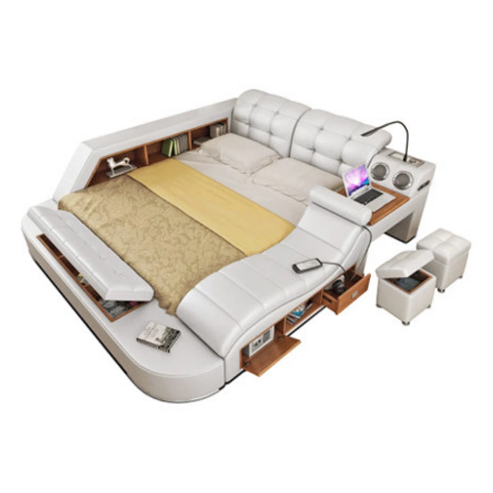 

Linlamlim Tech Smart Multifunctional Bed Frame with Genuine Leather, Bluetooth Speaker, and Massage | Ultimate Soft Tatami Lit