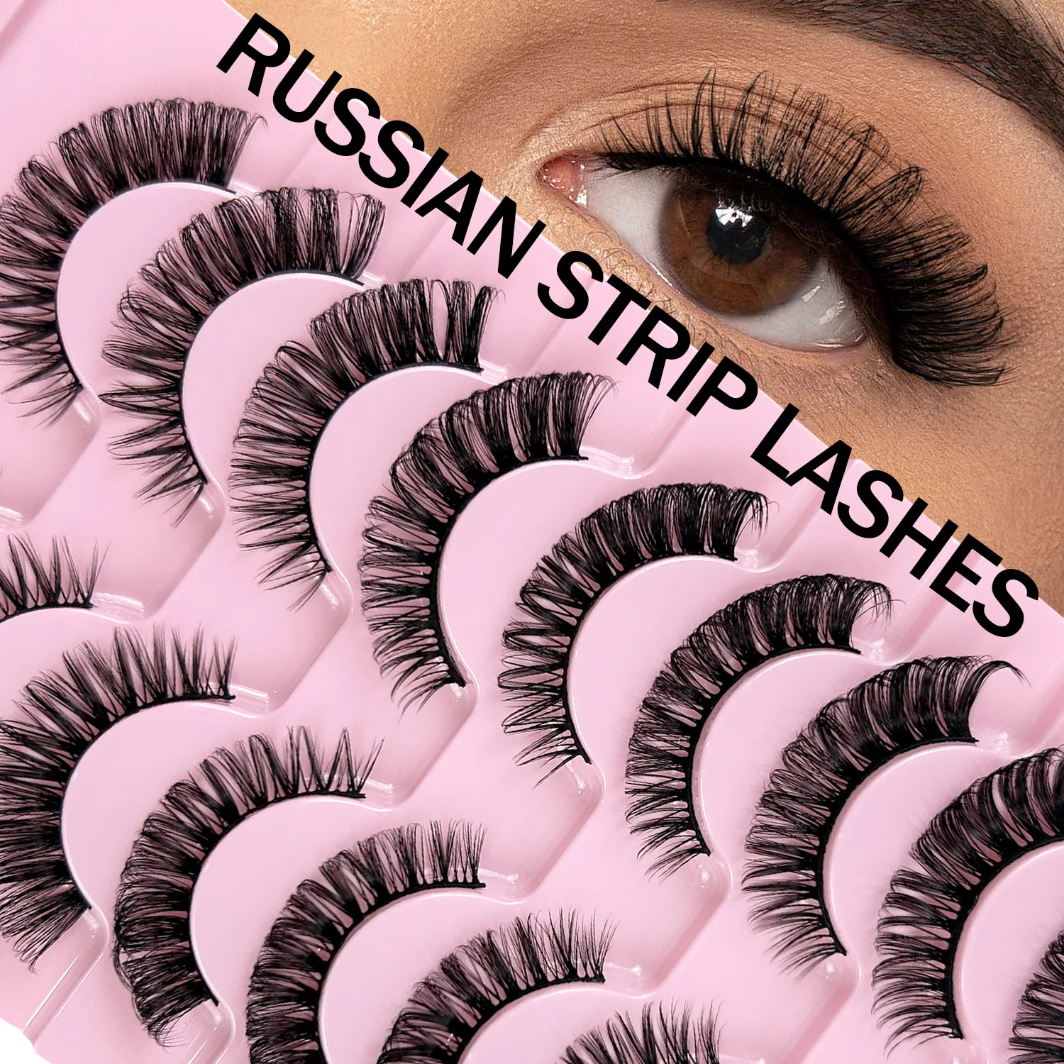 10 par rzęs 3D Naturalne sztuczne rzęsy Puszyste Miękkie Krzyżowane Rzęsy Manga Efekt Kociego Oka Delikatne Naturalne Przedłużanie Rzęs Makijaż