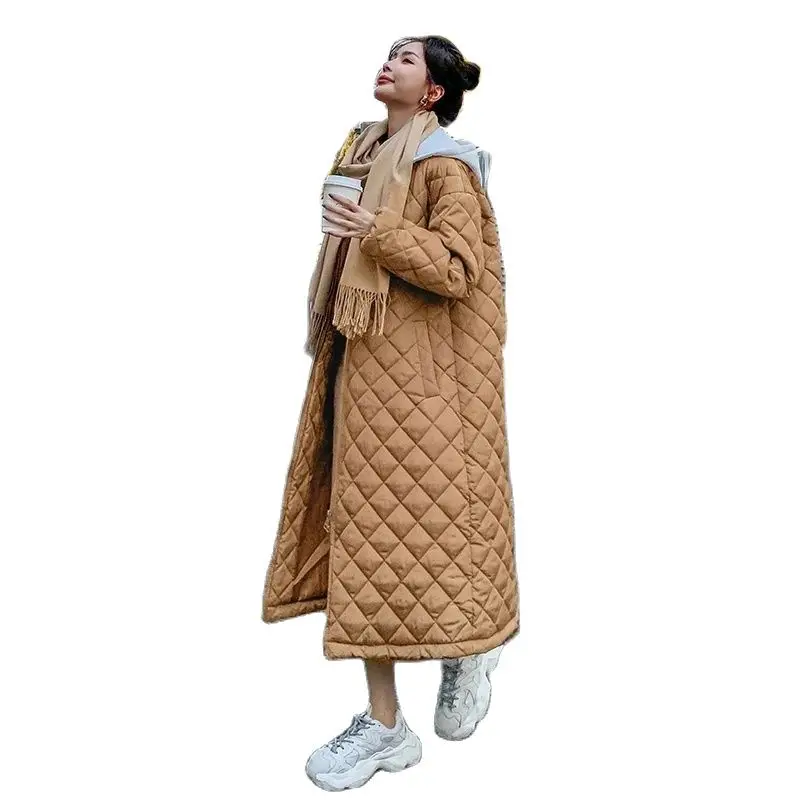 Lâche coton rembourré femmes 2025 nouvelle longue coréenne ample losange vers le bas veste rembourrée automne et hiver veste rembourrée marée rétro