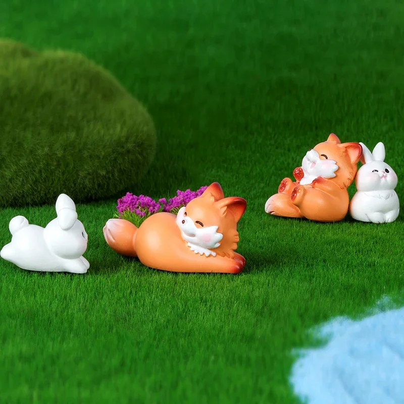 أرنب ثعلب صغير لطيف زخرفة صغيرة أرنب كرتوني منظر طبيعي صغير ديكور نموذج حرف إكسسوارات داخلية للسيارة هدايا #5