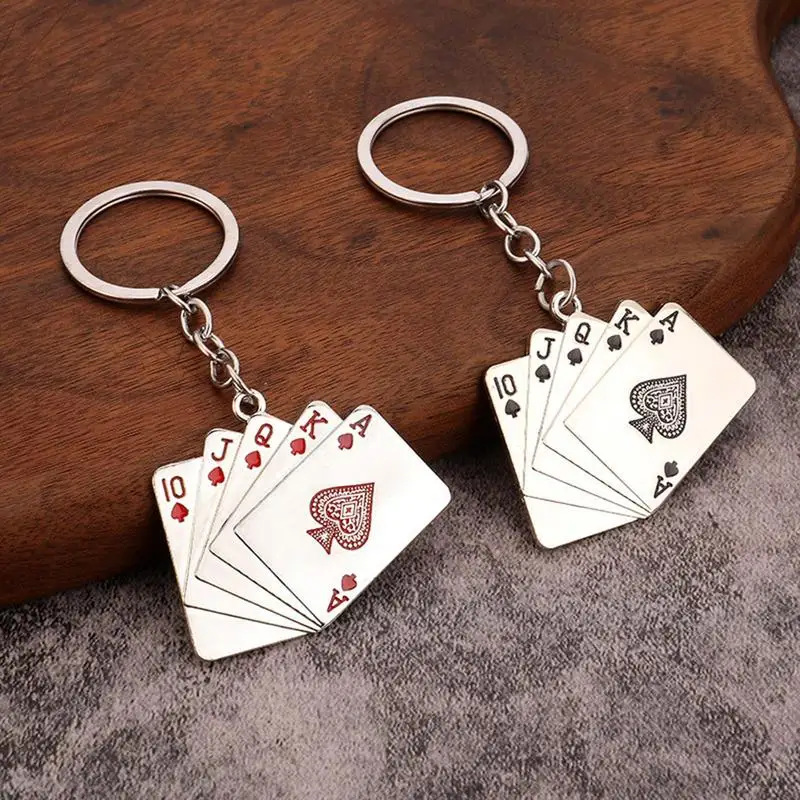 Playing Cards Keychain Poker Decorative Key Chain Ornament Keyring Zinc Alloy Pendant Fun Playing Card For Adults Keys Bags