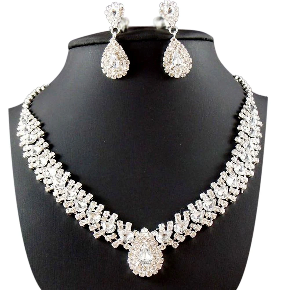 Women's Jewelry Set Bridal Wedding White Great Drop Flash Diamond Necklace