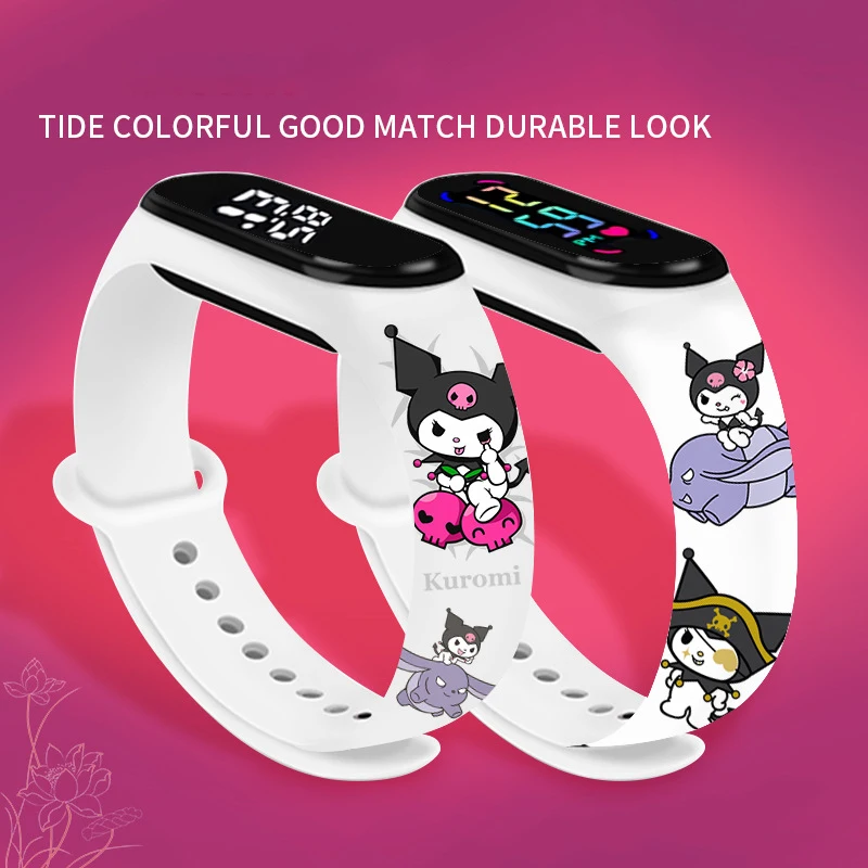 Sanrio Strap LED Electronic Watch Fashion Colorful Bracelet Touch Waterproof Anime Character Kuromi Electronic Watch Children\'s