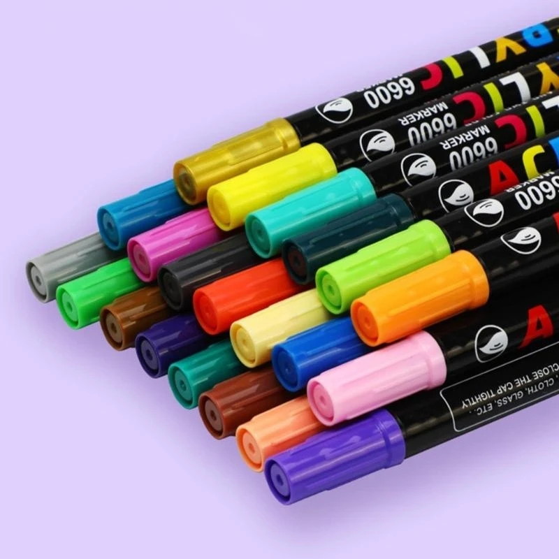 

36 Color Acrylic Marker Pens Dual-ended Art Marker Long-lasting Quick Dry for Doodling DIY Shoes Bags Scrapbooking Album