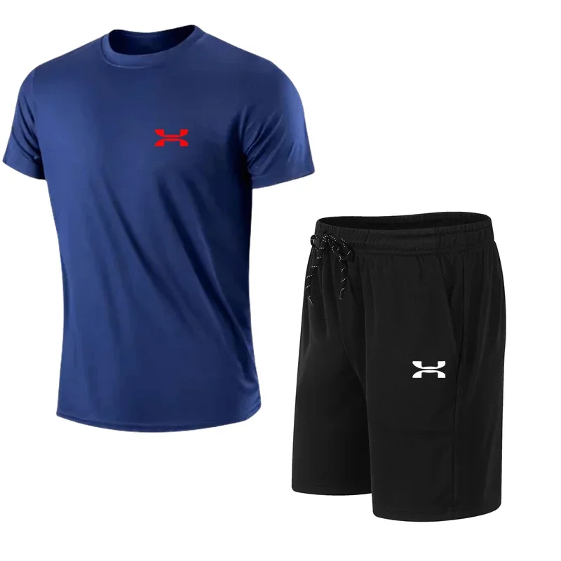 Conjunto deportivo de dos piezas para hombre, camiseta de manga corta y pantalones cortos, ropa informal transpirable para correr, novedad de verano, 2024