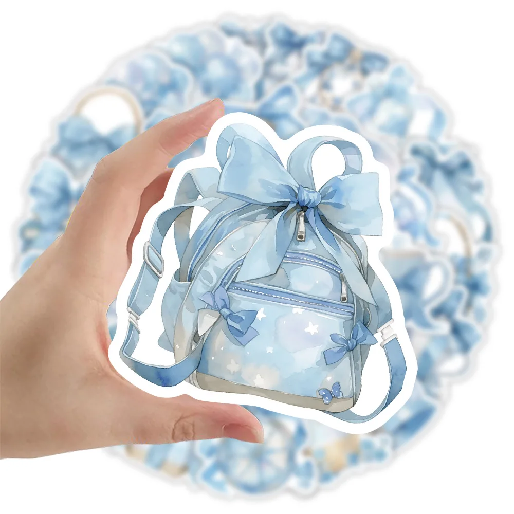 10/53PCS 블루 러브 스타일 스티커 그림 낙서 블루 보우 만화 장식 INS 데칼 DIY 노트북 기타 자동차 자전거 어린이 장난감 선물